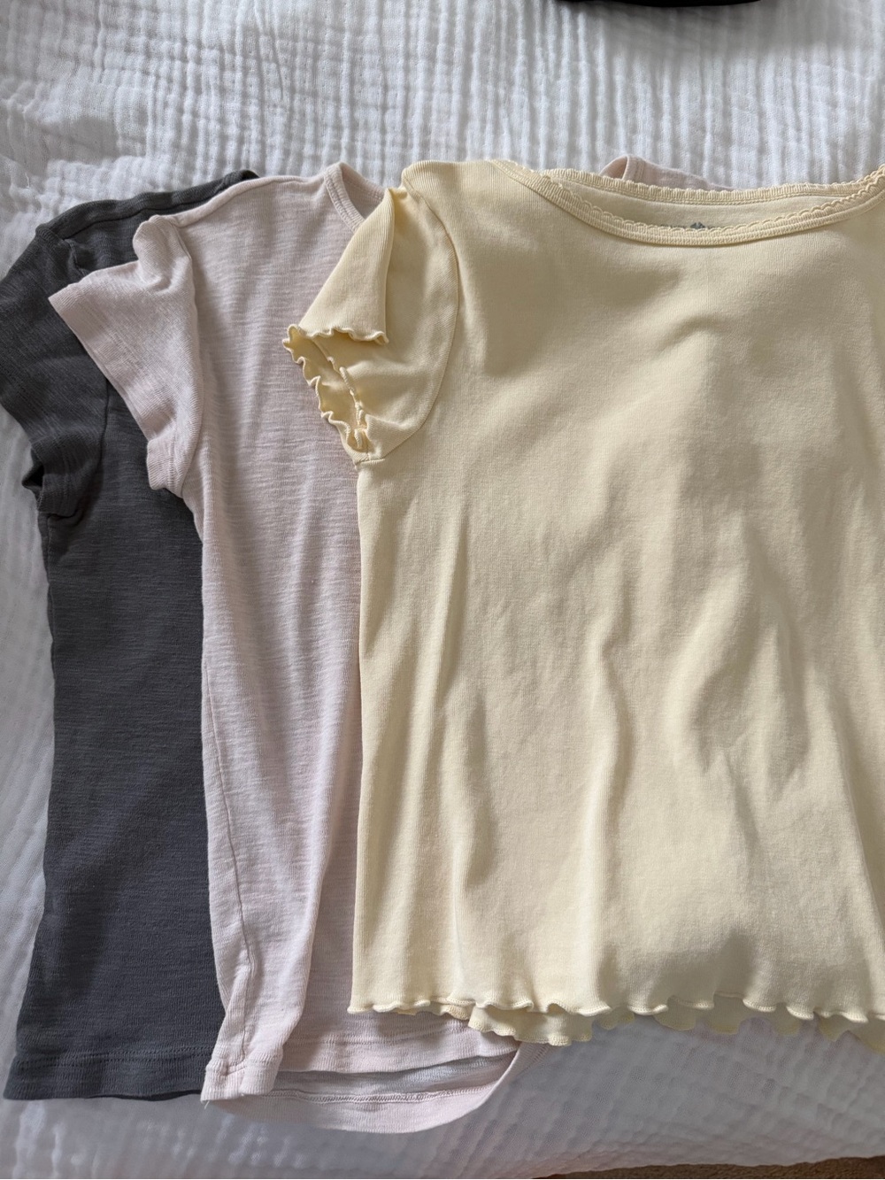 3-pack Brandy Melville Short Sleeve Tees in Yellow, Light Pink, and Charcoal